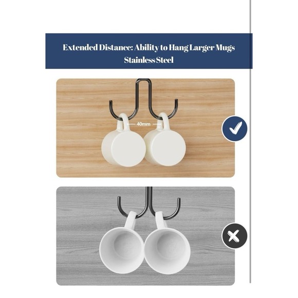 Mug Hooks Under Cabinet 3 Pack, Metal Cup Hooks for Hanging Under Shelf, Mug Org - Picture 2 of 12